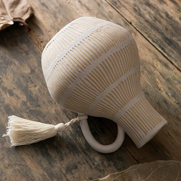 NEW 8 inch Tall Rustic Ceramic Vase for Home Decor, Farmhouse Decorative Vases - Picture 6 of 8